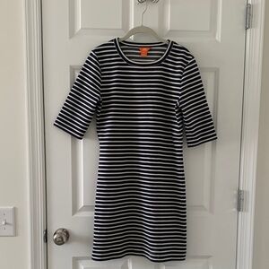JOE Navy and White Striped Short-Sleeve Shift Dress